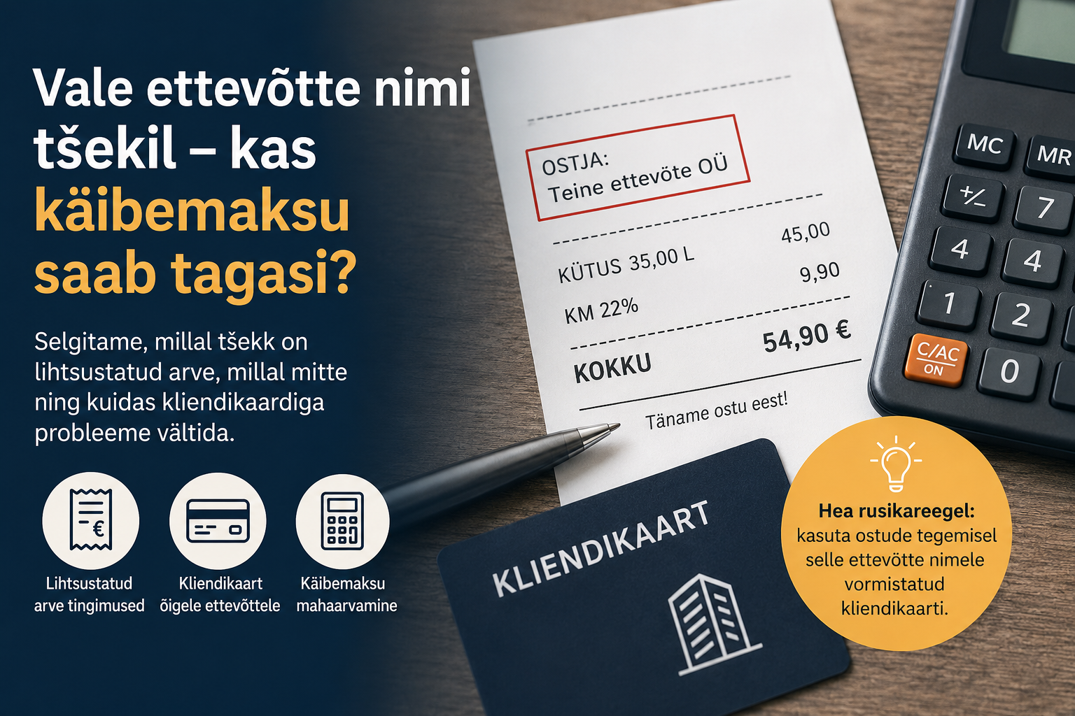 Vale ettevõtte nimi tšekil ja sisendkäibemaksu mahaarvamine
